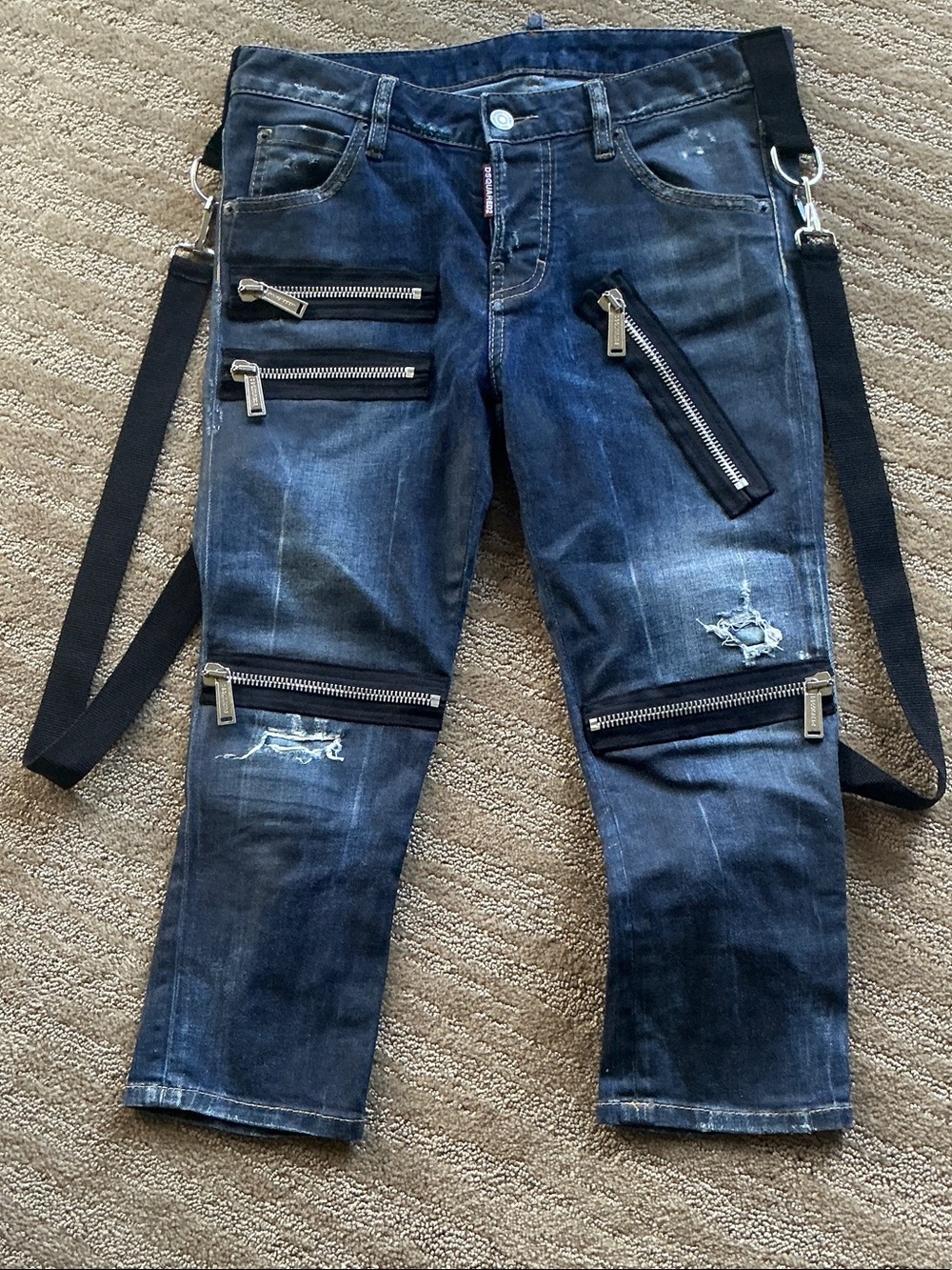 DSQUARED2 Dark Blue Skinny Cool Girl Crop Jeans Multiple Zippers 36IT/XS US